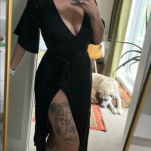 Black cotton UO wrap midi dress